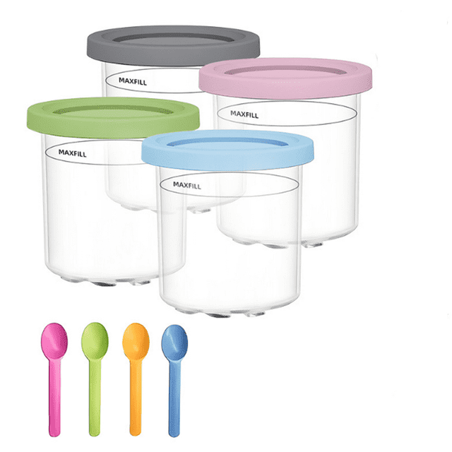JUNWELL Creami Pints and Lids - 4 Pack for Ninja Colorful Creami for Ninja Storage Containers with Glass Tupperware Sets with Lids