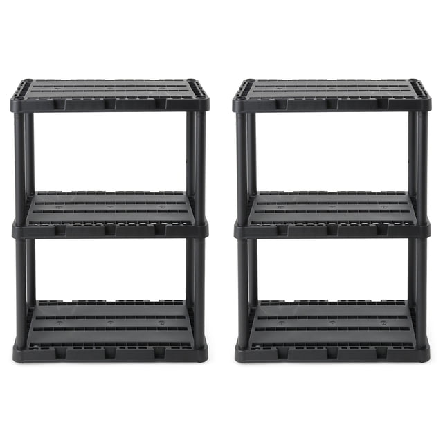 Gracious Living 3 Shelf Knect-A-Shelf Solid Light Duty Storage Unit 24 x 12 x 33", Black (2 Pack)