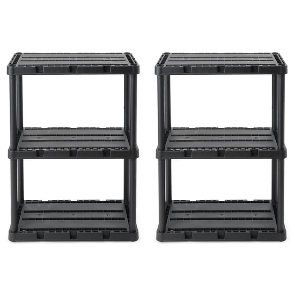 Gracious Living 3 Shelf Knect-A-Shelf Solid Light Duty Storage Unit 24 x 12 x 33", Black (2 Pack)