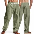 thumbnail image 1 of asjyhkr Mens Linen Pants Wide Leg Drawstring Elastic Casual Pants Workout Running with Pockets, 1 of 9