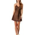 thumbnail image 2 of INSPIRE CHIC Nuisette en Satin à Dentelle pour Femme, Col en V, Robe de Détente, Camisole, Chemises de Nuit, G Brun, 2 of 6