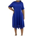 thumbnail image 2 of LOVZFMLL Robe Maxi d'Été Ample pour Femme, Unie, à Fleurs Brûlées, Ajourée, à Manches Courtes, à Col Rond, Bleu, TG, 2 of 7