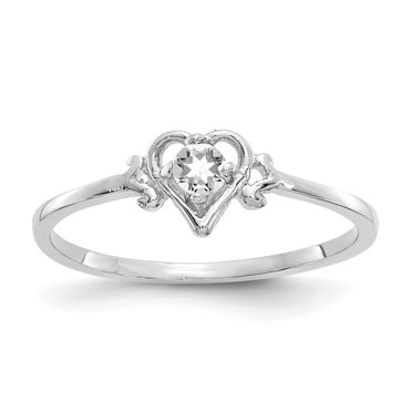 14K White Gold White Topaz Birthstone Heart Ring