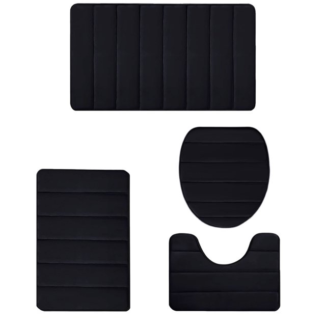 EGNMCR Bath Rugs,Outdoor Rug Memory Foam Bath Mat 4 Set Bathroom Rugs For 4 Pcs Toilet Mats Universal Soft Comfortable Water Absorption Non-Slip Thick Machine Washable Easier To Dry Dark Carpets Suits