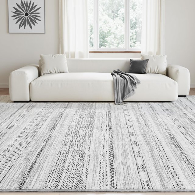 Boho Area Rug 8x10 Carpet-Rugs for Living Room Distressed Moroccan-Machine Washable Rugs for Bedroom Dining Room Living Room Rug Modern Neutral Rug Black