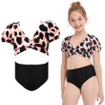 thumbnail image 2 of Girls Swimsuits Set Nylon Puff Sleeve Leopard Print Bathing Suit Kids Swimwear, 2 of 10