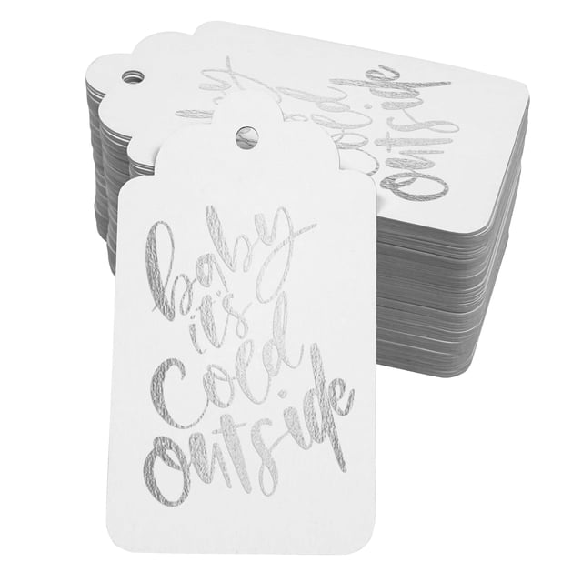 Inkdotpot Silver Foil Paper Hang Tags Baby It's Cold Outside Baby Shower Favor Tags 50 Pack