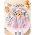 thumbnail image 2 of EYIIYE Robe Princesse d'Automne pour Tout-Petit Fille, Robe à Manches Longues Ligne A, Robe en Tulle Patchwork à Imprimé Ours et Fleurs, Robe à Col Rond, Robe de Fête, Jolie Robe Quotidienne avec Bandeau à Nœud, 2 of 9