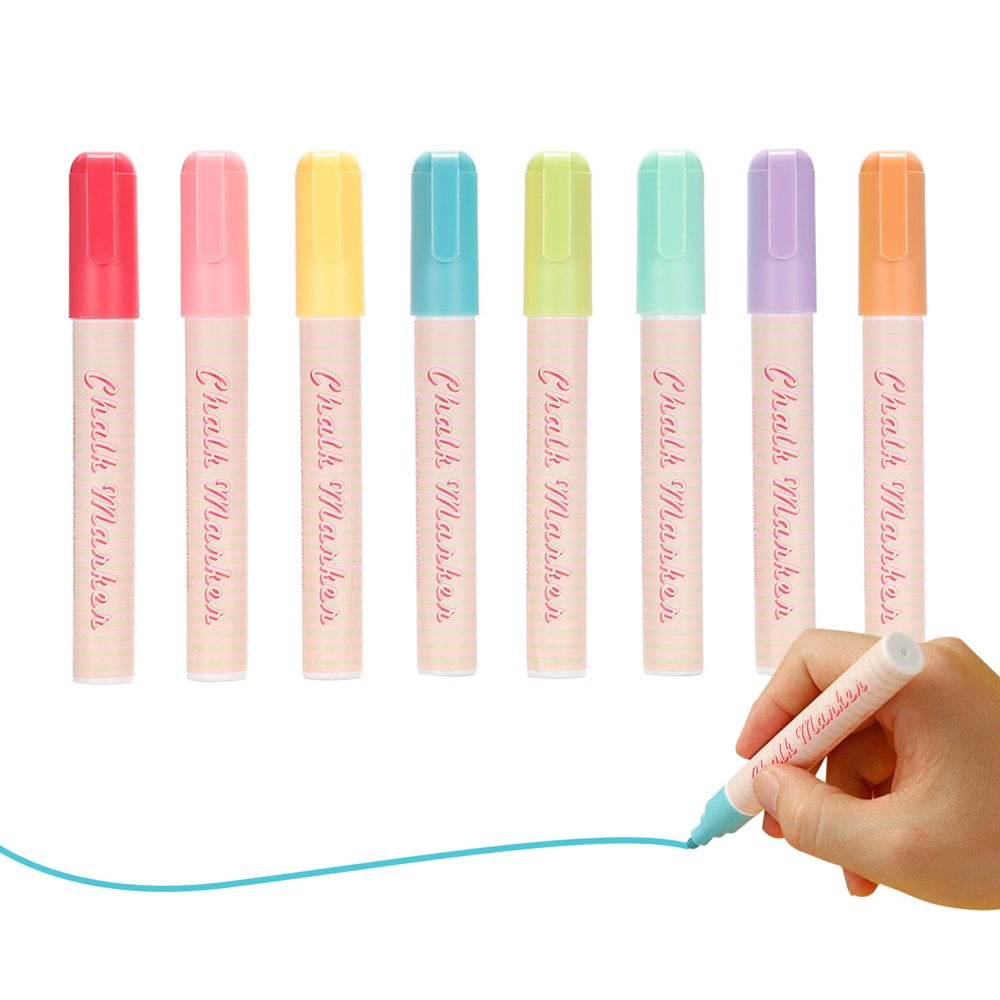 Liquid Chalk Pen Marker 8 Bright Colors 6mm Reversible   and Chisel Erasable Water-based Chalkboards Marker Pens Non Toxic Quick Drying for Blackboard Glass Windows Mirrors Office Home