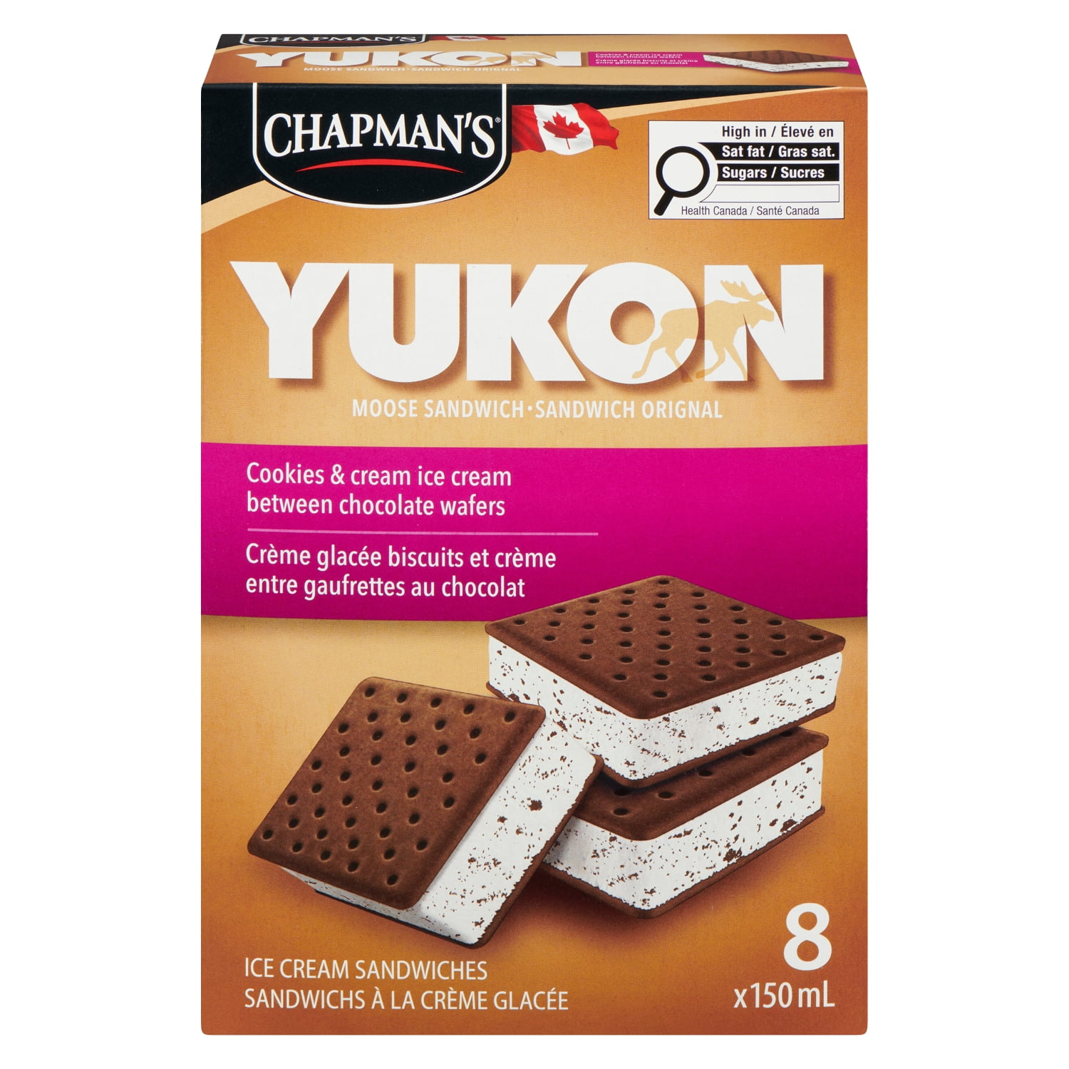 Chapman's Yukon Orignal Biscuits & Crème Sandwich à la Crème Glacée en Boîte 8 x 150mL