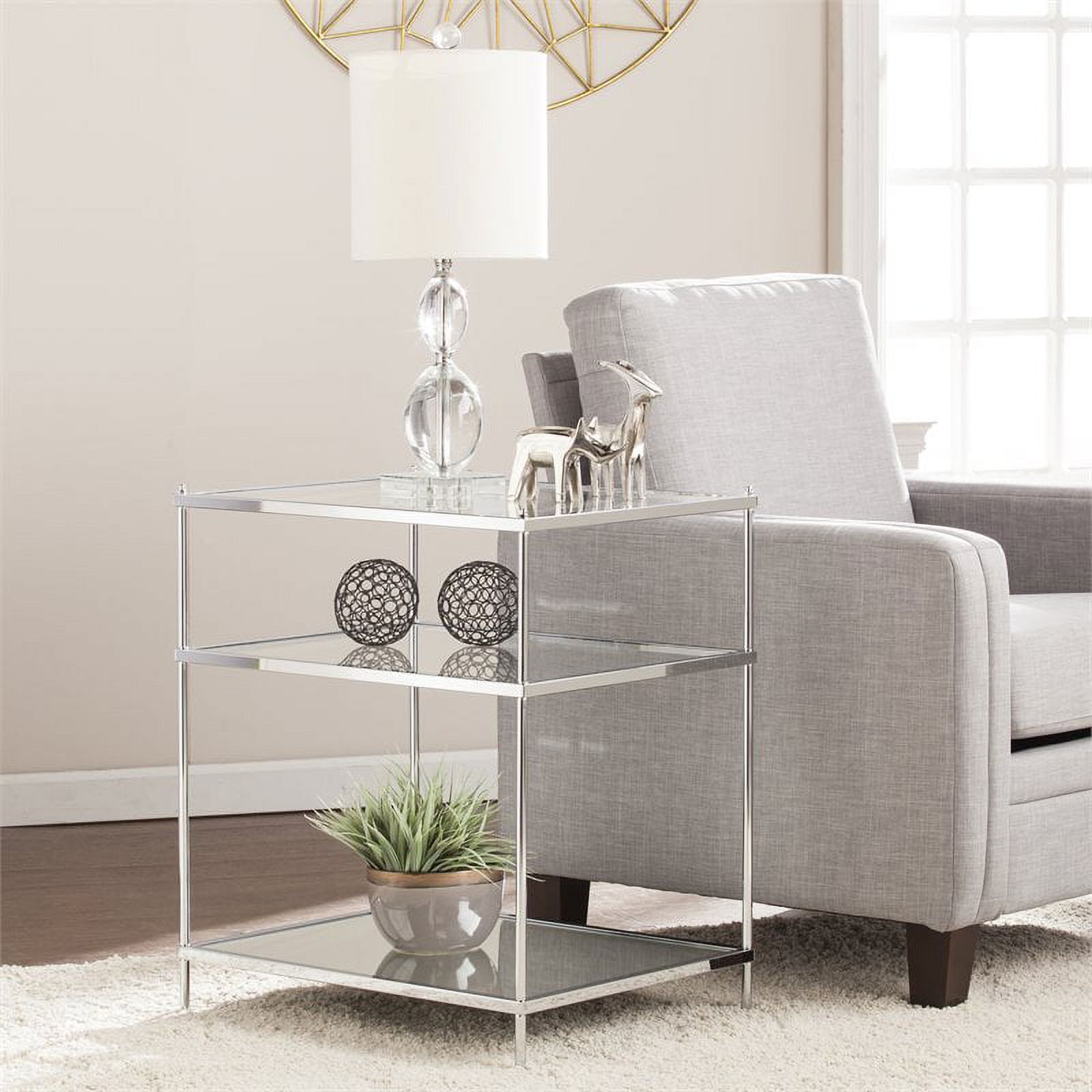 SEI Furniture Knox Table d'Appoint Miroir en Fer, Métal et Verre, Chrome