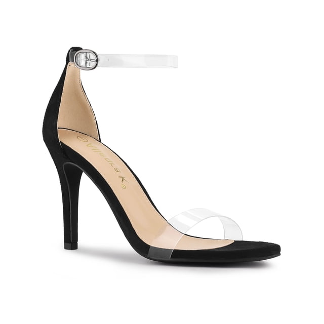 BLISSFUL STEP Women's Clear Ankle Strap Stiletto Heel Sandals Black 6