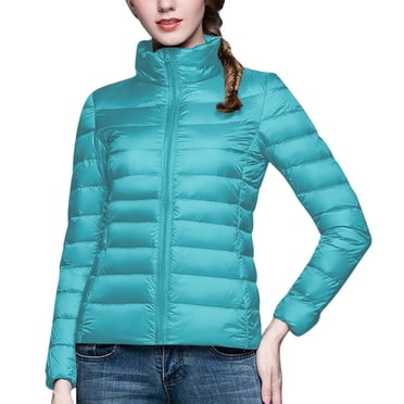 RKSTN Puffer Jacket Womens Long Sleeve Stand Collar Zip Up Winter Jacket Quilted Lightweight Down Jacket with Pockets