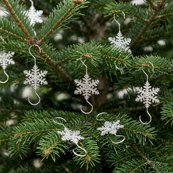Crochets d'Ornement Flocon de Neige de Noël, Ensemble de 10 Pcs, Crochets en S Double Face pour Décorations d'Arbres et Déco de Fête