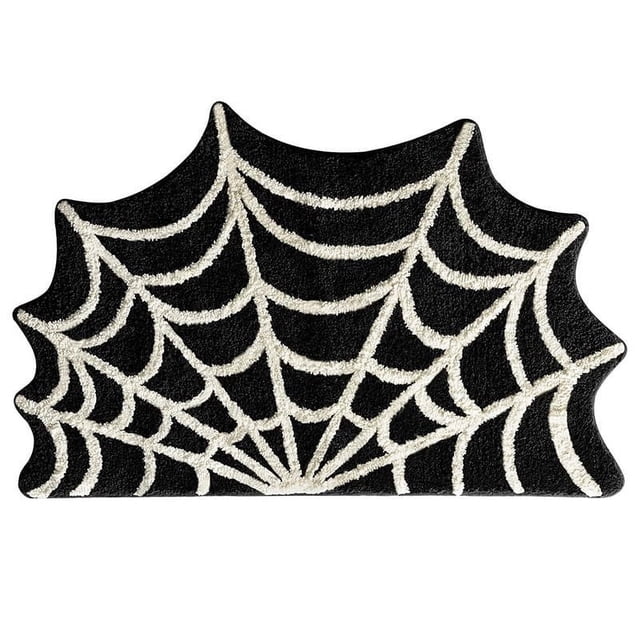Aihimol Spider Web Bath Mat, 23.6×15.7" Halloween Bath Mat Non-Slip Rugs Spiderweb Rug Machine Washable Goth Bath Mat Area Rugs Gothic Rug for Front Door, Bedroom, Living Home (Black)