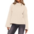 thumbnail image 3 of Women'S Long Sleeve Ribbed Knit Loose Pullover Sweater Tops Fuzzy Knit Casual Chunky Fall Outfits Clothes Beige L, 3 of 9