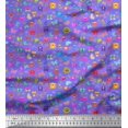 thumbnail image 1 of Soimoi Purple Cotton Duck Fabric Insect,Sun & Cartoon Alphabets Text Print Fabric by The Yard 56 Inch Wide, 1 of 3