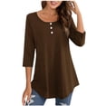thumbnail image 1 of TACILIP Hauts à Manches 3/4 pour Femmes, Blouses à Boutons à Col Ras du Cou, T-Shirts Basiques, T-Shirts Décontractés d'Automne, T-Shirts Amples de Travail, Tenues de Printemps, Cadeaux pour Femmes, 1 of 4