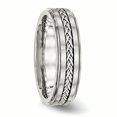 thumbnail image 4 of Acier Inoxydable Poli et Brossé avec Anneau d'Incrustation Tressé en Argent 13 Taille, 4 of 6