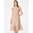 thumbnail image 4 of Unique Bargains Robe pour Femme à Imprimé Floral, Manches Volantées, Encolure Carrée, Ourlet à Volants, 4 of 6