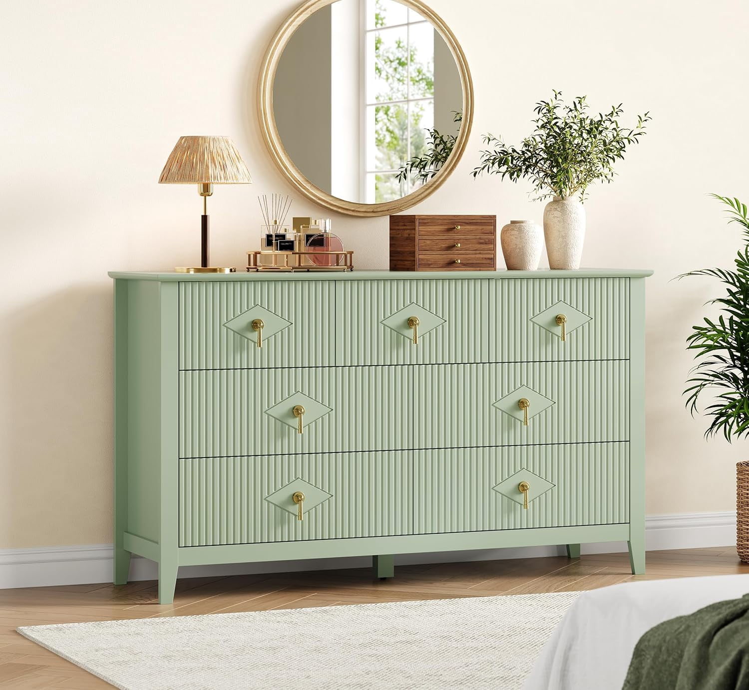 Dresser for Bedroom with 7 Drawers, 54 in Wide Modern Chest of Drawers with Metal Handle, Dresser TV Stand, Wood Drawer Organizer for Bedroom, Living Room, Hallway
