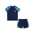 thumbnail image 3 of Aislor Boys Swim Trunks with Tops Set Short Sleeve Swimsuit UPF 50+ Rash Guard Beachwear Bathing Suit Navy Blue& Yellow 9-10, 3 of 5