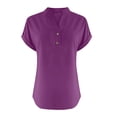 thumbnail image 5 of RKSTN Womens Summer Tops Fashion Cotton and Linen Buttons Going out Tops Basic Solid Color Shirts V-Neck Short Sleeve Loose Fit Pullover Tops, 5 of 5
