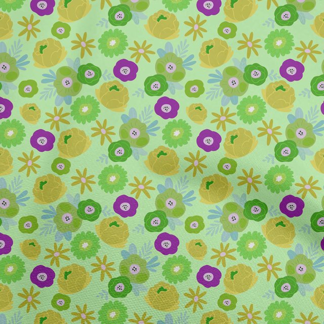 oneOone Tissu en Coton Flex Vert Clair Abstrait Rétro Floral Matériel de Robe Tissu Imprimé au Mètre 40 Pouces de Large