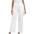 thumbnail image 1 of Timegard Lounge Pants for Women Elastic Waisted Button Straight Leg Ruched Casual Trousers with Pockets, 1 of 5