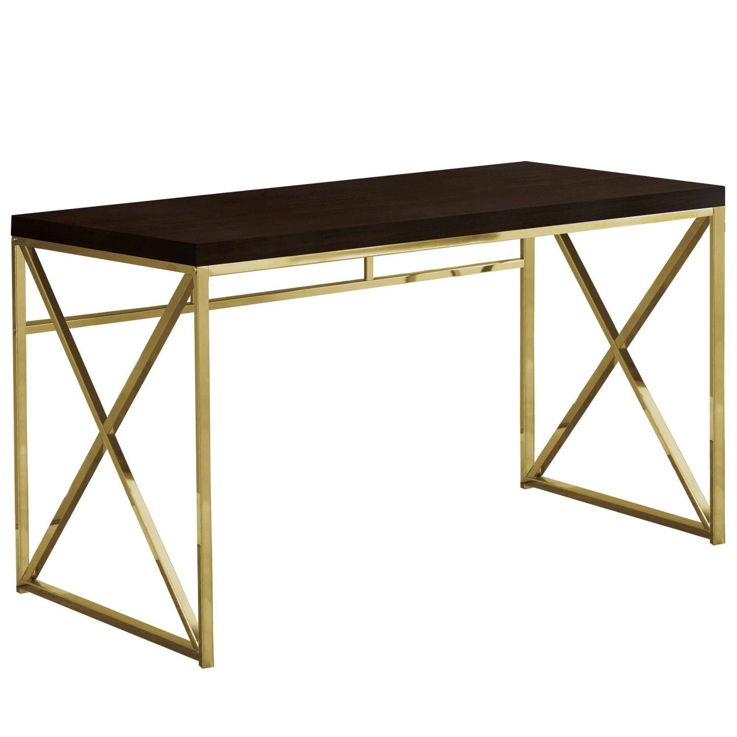 Monarch Specialties Computer Desk, Home Office, Laptop, Work, Metal, Laminate, Brown, Gold, Contemporary, Modern