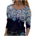 thumbnail image 1 of IROINID Offres Dames Manches Longues T-Shirts Décontractés Imprimé Col Rond T-Shirt Ample Blouse d'Automne Chandail, Bleu Clair, 1 of 5