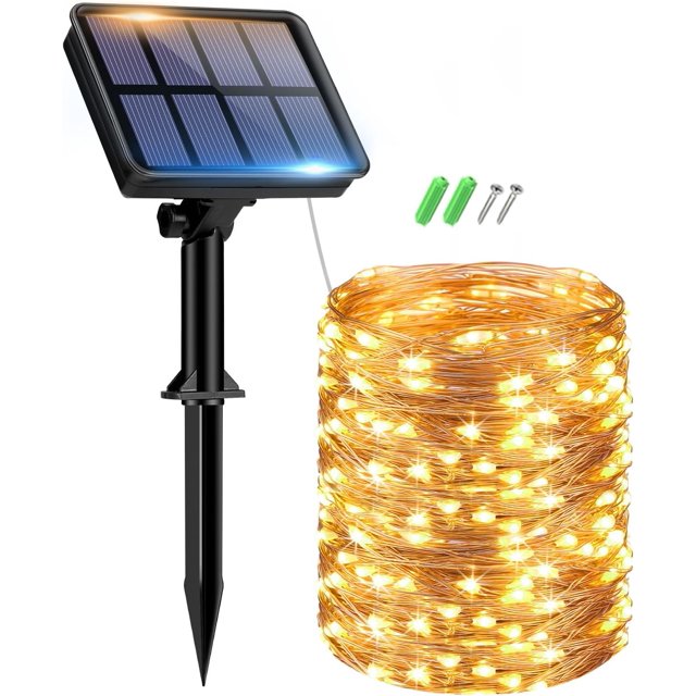 WWS-49Ft/15M 150 LED Solar String Lights Outdoor, Solar Fairy Lights Outdoor Waterproof, 8 Modes Copper Wire Solar Rope Lights for Patio Garden Trees Wedding Party Christmas Decor (Warm White)