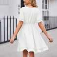 thumbnail image 4 of Dvprdro Robe en Chiffon pour Femmes, Mode Été, Col en V, Manches Courtes, à Volants Plissés, Décontractée, Ample, Boho, Plage, Soleil, Mini Robe, 4 of 5