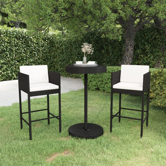 vidaXL Ensemble de Bar de Jardin 3 Pcs avec Coussins en Rotin Poly Noir