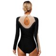thumbnail image 2 of RUNQHUI Women's Long Sleeve Gymnastics Leotard Shiny Rhinestone Bodysuit for Acrobattics Performance 04Black M, 2 of 7