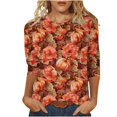 thumbnail image 2 of RKSTN Chemisiers pour Femmes Mode Femmes Imprimé Col Rond Manches 3/4 T-Shirt Chandail Haut Chemisier Femmes Chemisier en Polyester, 2 of 4