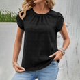 thumbnail image 2 of Tnhcen Blouses en Mousseline Unies à Col Rond pour Femmes / Chemises à Manches Pétales à Manches Courtes P-2TG / Hauts Élégants, 2 of 9