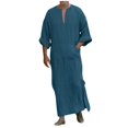 thumbnail image 1 of Thobe pour Hommes Caftan Décontracté Robe à Manches Longues pour Hommes Col en V Robe Musulmane Chemise Abaya Bleu Marine, 1 of 5