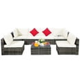 thumbnail image 3 of Costway 7PCS Patio Rattan Furniture Set Sectional Sofa Garden White Cushion, 3 of 10