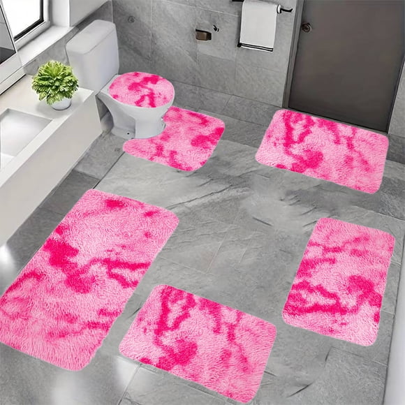 pstuiky Bathroom Rug Set 1-Piece Long Plush Velvet Fleece Tie-Dye Mixed Colors Non-Slip Backing, Super Absorbent & Washable Toilet Lid Cover, Bath Mat, Contour Rug