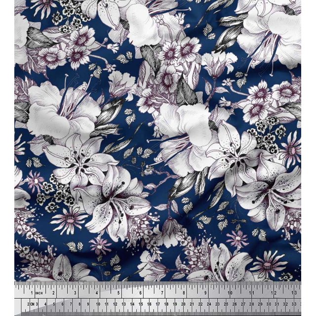 Soimoi Rayon Fabric Leaves & Flower Floral Fabric Prints By Yard 42 Inch Wide