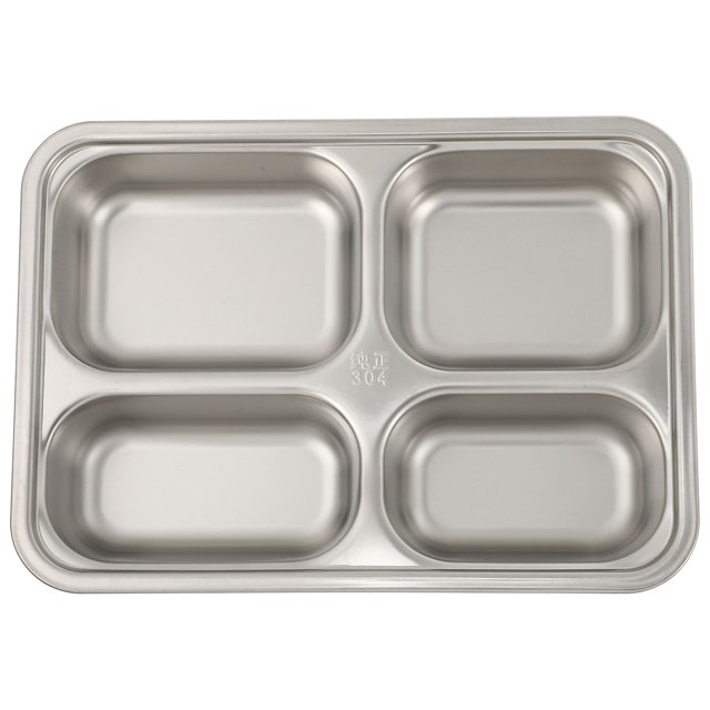 1Pc Stainless Steel Divided Plate Rectangular 4 Sections Food Serving Tray