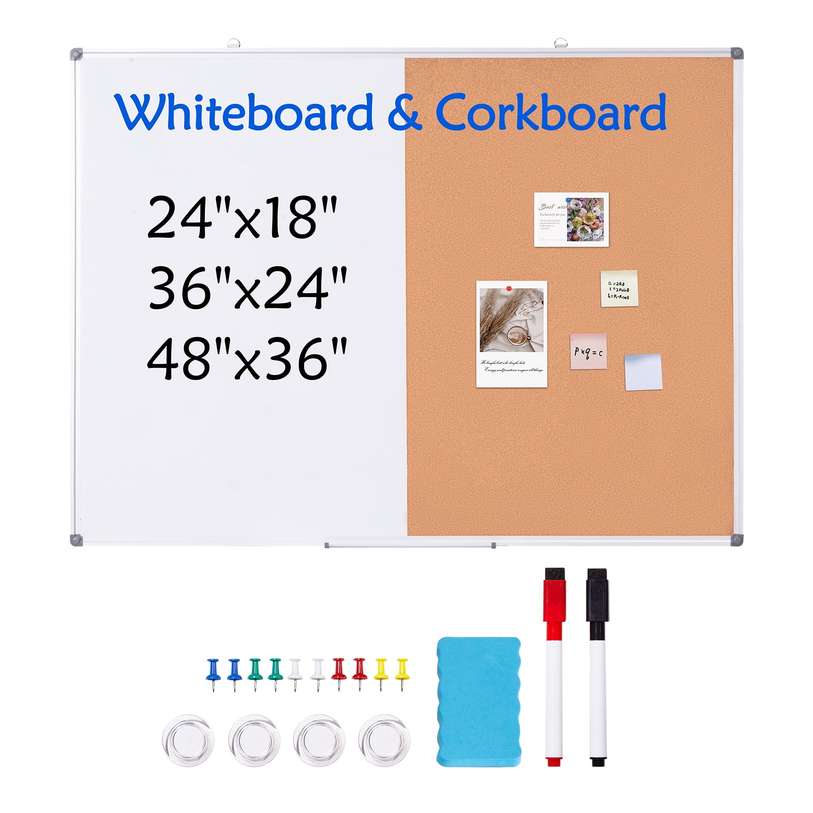 KFFKFF 48"x 36" Dual-Function Whiteboard & Cork Board with Aluminum Border – Magnetic Dry Erase Notice Board for Wall Installation – Suitable for Educational Institutions, Residences, Workplaces