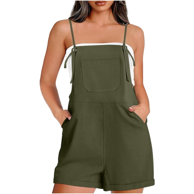 Gspmoly Shorts Short pour Femmes, Mode Femme Été Décontractée Sans Manches à Bretelles Combinaison Courte de Golf pour Femmes Offres des Fêtes Vert Armée m