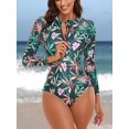 thumbnail image 1 of Charmo Women's One Piece Rashguard Swimsuit Floral Zip Front Surfing Shirt Sun Protection, 1 of 6