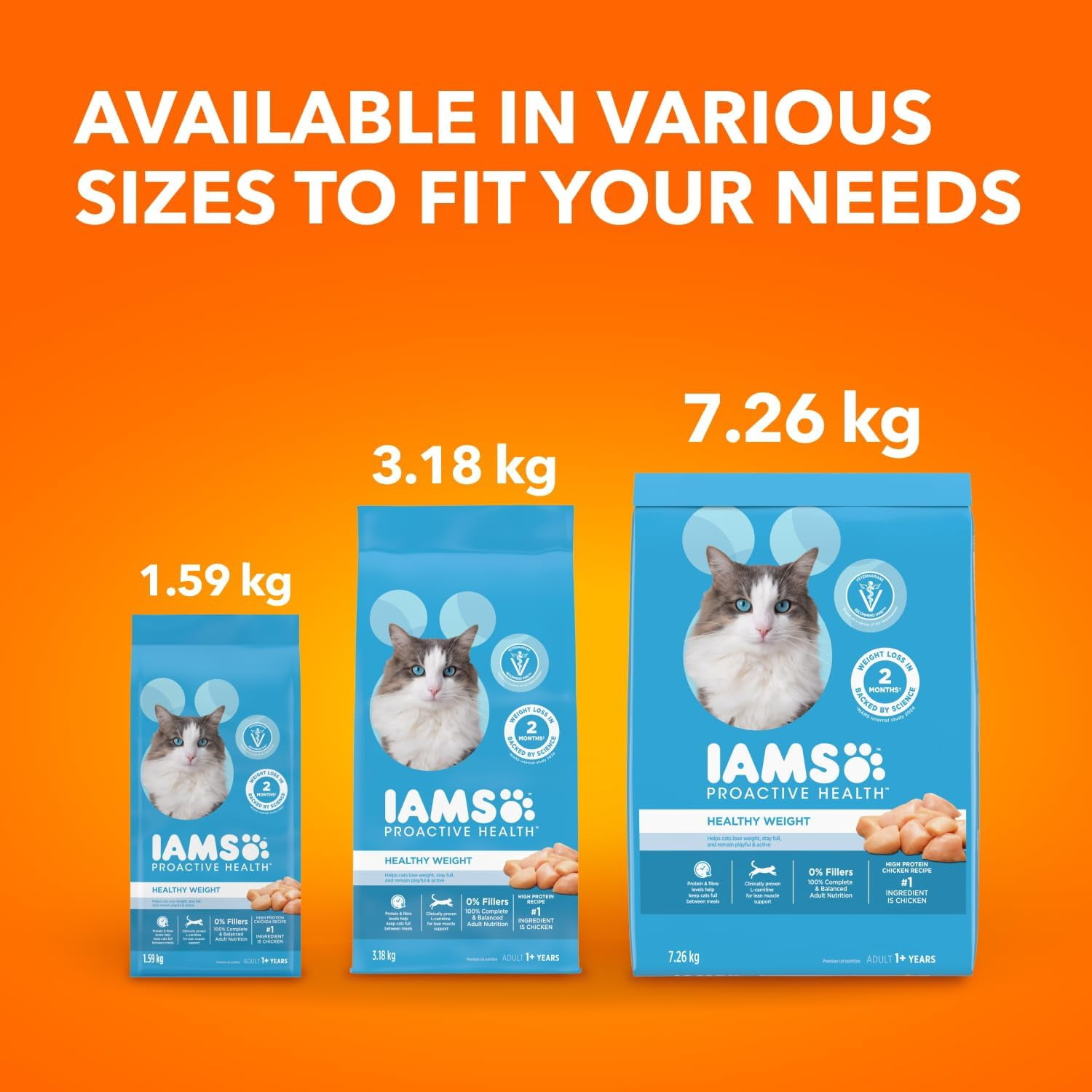 IAMS Santé PROACTIVE Poids Santé Nourriture Sèche pour Chats Adultes – au Poulet 1.6kg