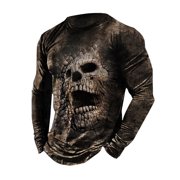 LUOGENLI Male T-shirts for Mens Men's 3D Printed Long Sleeve T Shirt Long Sleeve T Shirt Punk Style Mens T-shirts Graphic Tees Funny Easter Mens T-shirts Graphic Tees Funny Valentines Brown XXXL