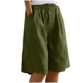 thumbnail image 1 of Timegard Wide Leg Shorts for Women Cotton Linen Elastic Waist Button Loose Solid Color Knee Length Pants, 1 of 7