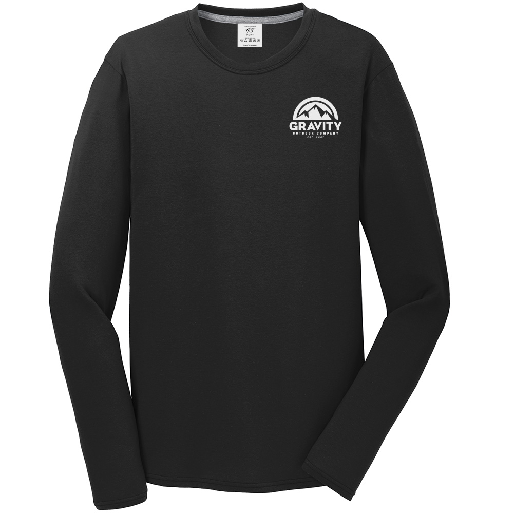 Gravity Outdoor Co. Chemise à Manches Longues Performance - Noir de Jais - Logo Blanc - 2TG
