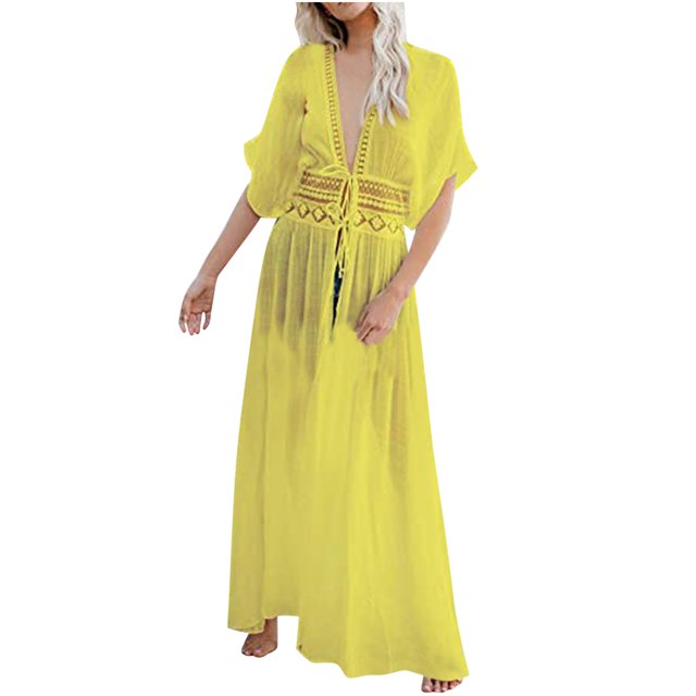 Cache-maillots pour Maillots de Bain Femmes Robe Mode Femme Décontractée Printemps et Été Ajourée Plage Style Long Cache-Maillots Cache-Maillots pour Femmes en Liquidation
